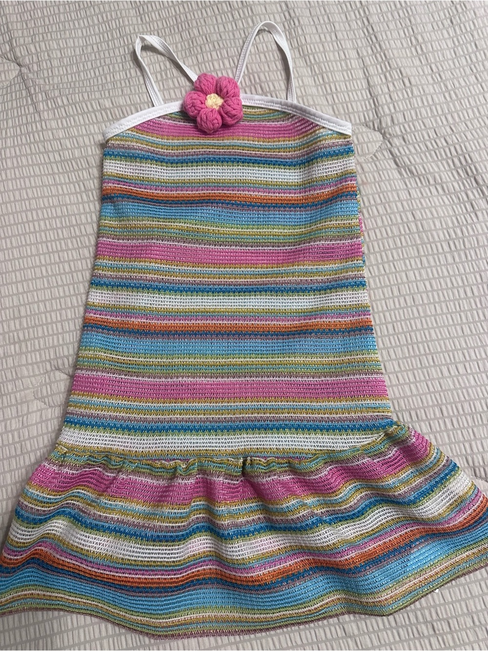 Girls' 4T Multicolor Striped Summer Dress with Flower Accent